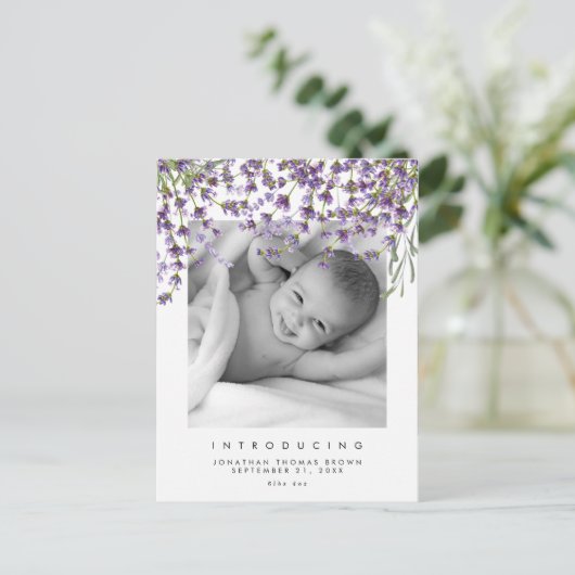 Nieuw Baby Neutral Lavender Photo briefkaart (Staand voorkant)