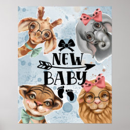 Nieuw Baby Oerwoud Safari wildone Nursery blue Poster