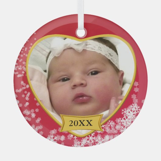 Nieuw Baby Photo Keepomwille Snowy Red Glas Ornament (Voorkant)
