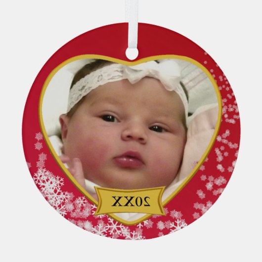 Nieuw Baby Photo Keepomwille Snowy Red Glas Ornament (Achterkant)