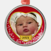 Nieuw Baby Photo Keepomwille Snowy Red Metalen Ornament (Voorkant)
