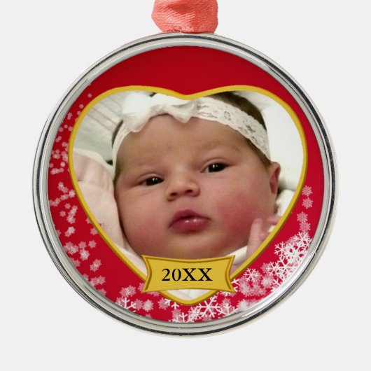 Nieuw Baby Photo Keepomwille Snowy Red Metalen Ornament (Voorkant)