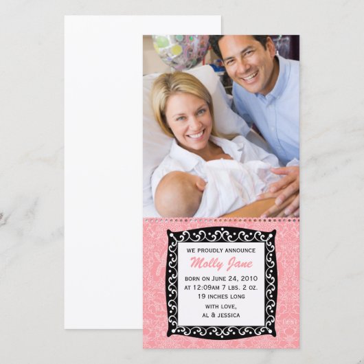 Nieuw Babykaart Aankondiging (Voorkant / Achterkant)