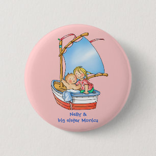 Nieuw babymeisje en grootzuster in Boat-Button Ronde Button 5,7 Cm
