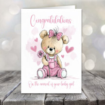 Nieuw babymeisje gefeliciteerd teddybeer kaart