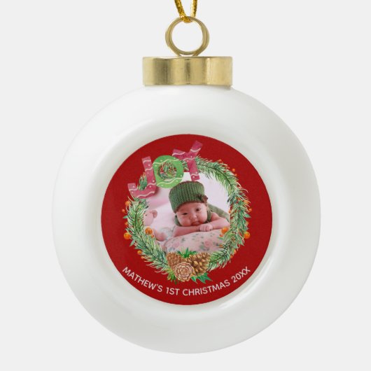 NIEUW Babys 1e Kerstmis FOTO BAUBLE Keramische Bal Ornament (Voorkant)