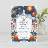 Nieuw BBQ Rood Wit Blauw USA Vlag 4th of Juli Part Kaart (Staand voorkant)