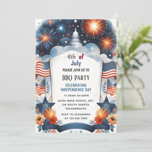 Nieuw BBQ Rood Wit Blauw USA Vlag 4th of Juli Part Kaart (Staand voorkant)