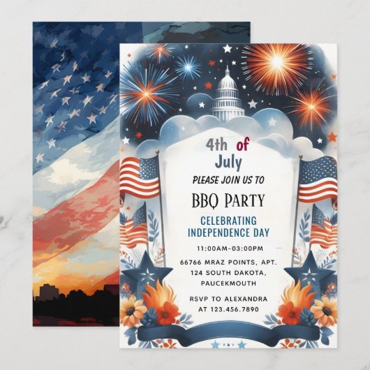 Nieuw BBQ Rood Wit Blauw USA Vlag 4th of Juli Part Kaart (Voorkant / Achterkant)