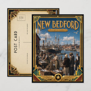 Nieuw Bedford Massachusetts Vintage Art Deco Goud Briefkaart
