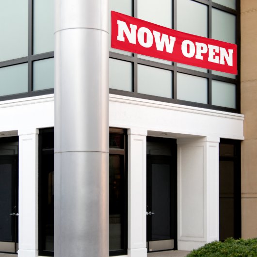 Nieuw bedrijf nu Open Red White — groot buitenteke Spandoek (Buitenkant Gebouw)