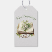 Nieuw Begin Bloemen Open Boek Trouwen Cadeaulabel (Voorkant)