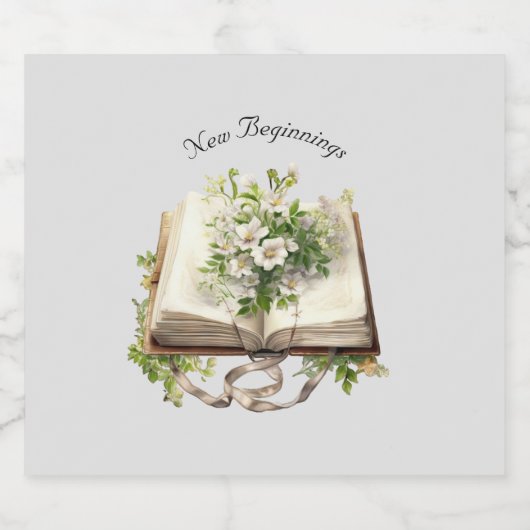 Nieuw Begin Bloemen Open Boek Trouwen Sparkling Wijnetiket (Enkel label)