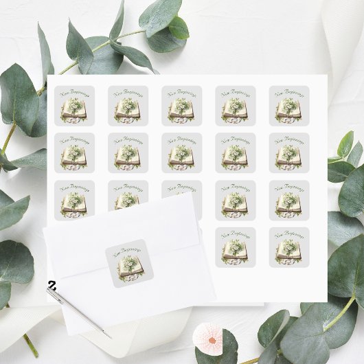 Nieuw Begin Bloemen Open Boek Trouwen Vierkante Sticker