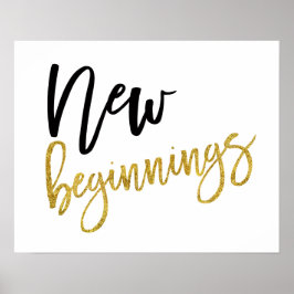 Nieuw Begin Motivatie Spreuk Goud/Zwart Poster
