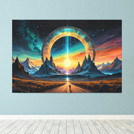 Nieuw begin: stap door een sterrenpoort canvas afdruk (Insitu (Houten vloer))