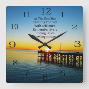 Nieuw begin, Sunset Motivatie quotes, Vierkante Klok