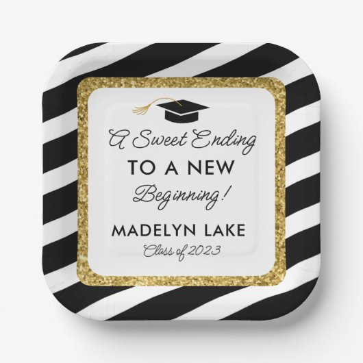 Nieuw beginnerdessert Afstuderen zoet beëindigen Papieren Bordje (Voorkant)