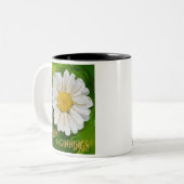 Nieuw Beginnings - Daisy flower power Tweekleurige Koffiemok (Voorkant links)