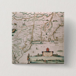 Nieuw-België, bord van "Atlas Contractus" c.1671 Vierkante Button 5,1 Cm