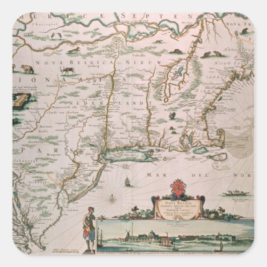 Nieuw-België, bord van Atlas Contractus c.1671 Vierkante Sticker (Voorkant)