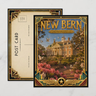 Nieuw Bern North Carolina Vintage Art Deco Goud Briefkaart