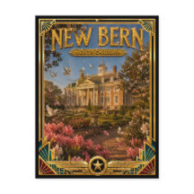 Nieuw Bern North Carolina Vintage Art Deco Goud