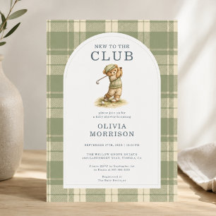 Nieuw Bij De Club Golf Beer Geruite Baby Shower Kaart