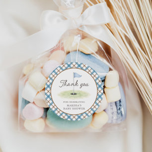 Nieuw bij de Club Golf Bruine & Blauwe Baby Shower Ronde Sticker