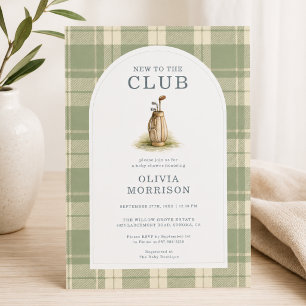 Nieuw Bij De Club Golf Geruite Baby Shower Kaart