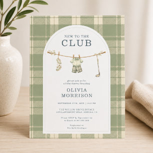 Nieuw Bij De Club Golf Geruite Baby Shower Uitnodi Kaart