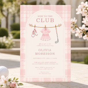 Nieuw Bij De Club Golf Preppy Roze Baby Shower Kaart