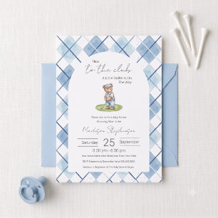 Nieuw Bij De Club Golfende Beer Blauwe Baby Shower Kaart