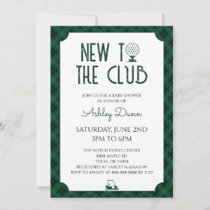 Nieuw Bij De Club Groen Gingham Golf Baby Shower Kaart