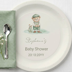 Nieuw bij de Club  Groene Golfende Beer Baby Showe Papieren Bordje