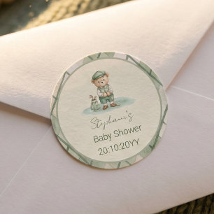 Nieuw bij de Club  Groene Golfende Beer Baby Showe Ronde Sticker