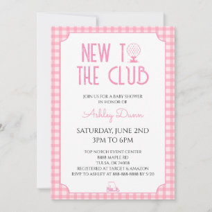 Nieuw Bij De Club Roze Gingham Golf Baby Shower Kaart