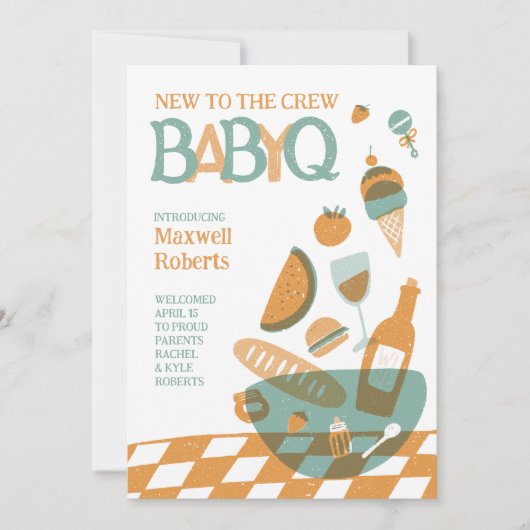 Nieuw bij de Crew BabyQ Baby shower Invitation Kaart (Voorkant)