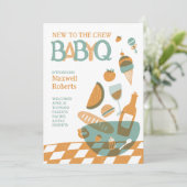 Nieuw bij de Crew BabyQ Baby shower Invitation Kaart (Staand voorkant)