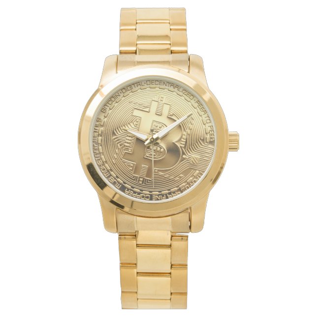 NIEUW Bitcoin 13.88 Tilt Gold Watch Horloge (Voorkant)