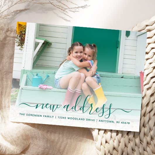 Nieuw Blauwgroen script voor adresfoto Briefkaart