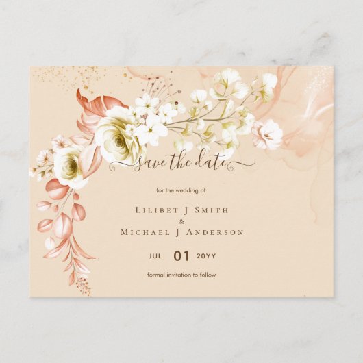NIEUW! Boho Bloemen Huwelijk Data Opslaan Briefkaart (Voorkant)