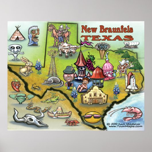 Nieuw Braunfels TEXAS Map Poster (Voorkant)