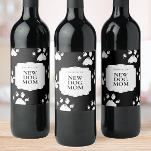 Nieuw cadeau voor hondenmoeder Modern zwart-wit kl Wijn Etiket
