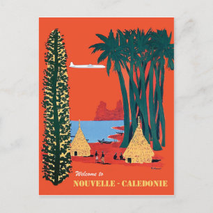Nieuw-Caledonië, dorp aan de kust, vintage Briefkaart