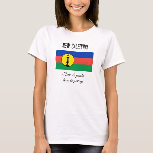 Nieuw-Caledonië, Vlag en Motto (Fr) T-shirt (Voorkant)