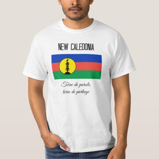 Nieuw-Caledonië, Vlag en Motto, uniek ontwerp T-shirt (Voorkant)