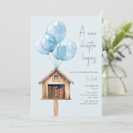 Nieuw Chapter Balloons Library Book Baby shower Bl Kaart (Staand voorkant)