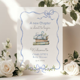 Nieuw Chapter Blue bow baby shower Welkom Poster