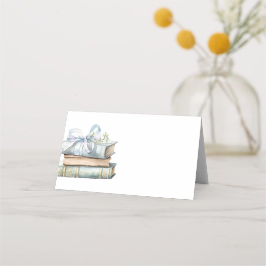 Nieuw Chapter Blue Bow Books Baby shower Plaatskaartje (Voorkant)